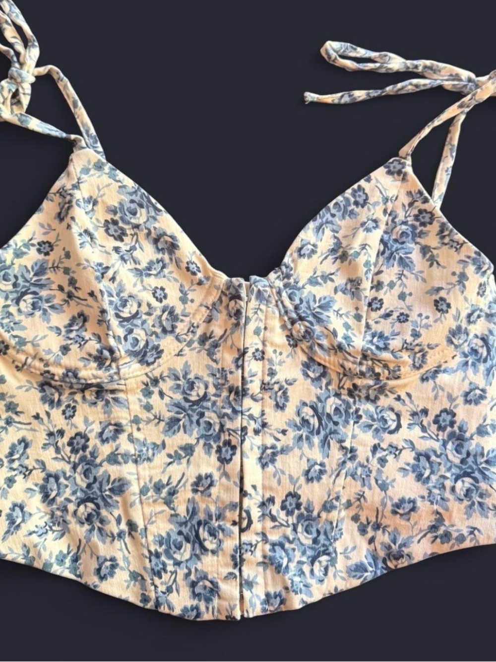 Altar'd State Blue Floral Tie-Shoulder Bustier Crop Top